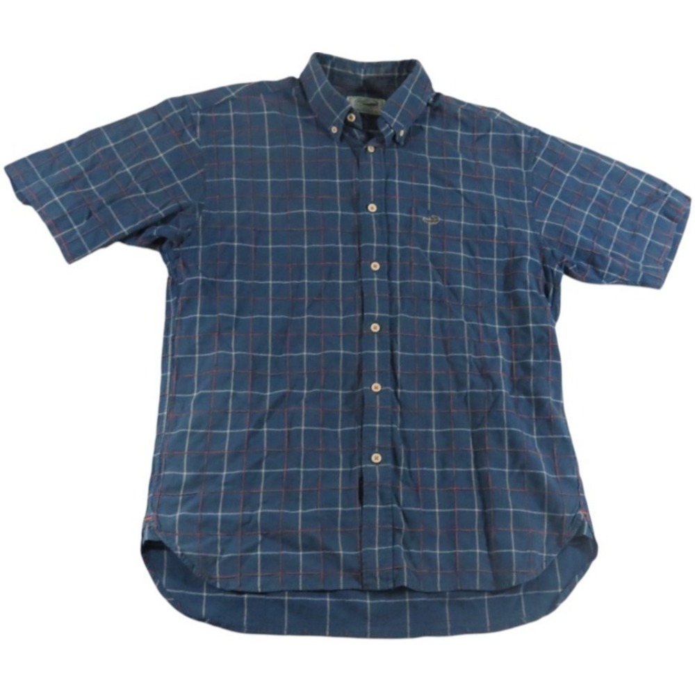 Crocodile VTG 80s Grid Pattern‎ Short Sleeve Chest Pocket Button Up Shirt Men M
